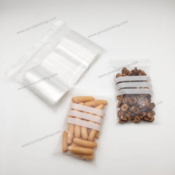 White Stripe Reclosable Clear Plastic Ziplock Bags Poly Writable