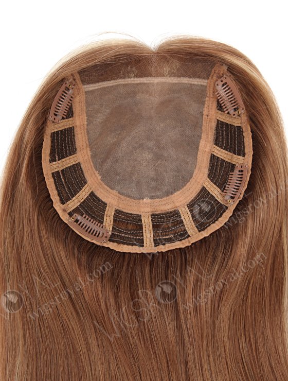 Premium Monofilament Top Human Hair Toppers With Highlights | In Stock 7"*7" European Virgin Hair 16" Straight 9# with T9/22# Highlights Mono Top Hair Topper-050-266