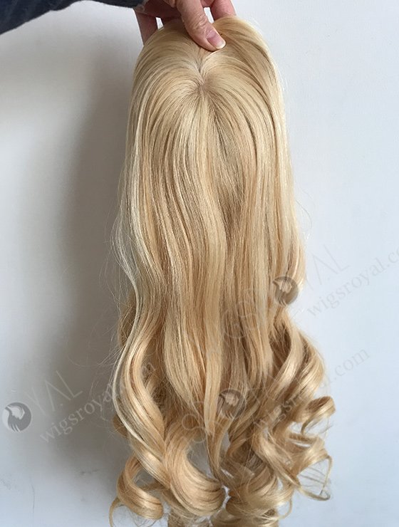 In Stock European Virgin Hair 18" One Length Bouncy Curl 24# with 613# Highlights 8"×8" Silk Top Wefted Hair Topper-047-699