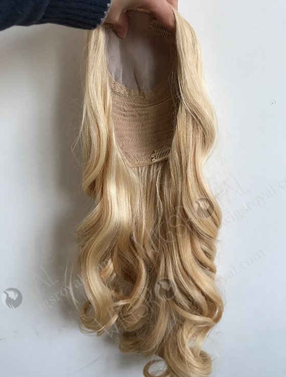In Stock European Virgin Hair 18" One Length Bouncy Curl 24# with 613# Highlights 8"×8" Silk Top Wefted Hair Topper-047-701