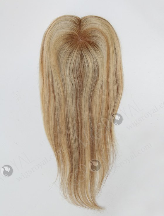 Best Luxury Rooted Blonde Hair Toppers with Highlights | In Stock 5.5"*6" European Virgin Hair 16" Straight T8/613# with 8# Highlights Silk Top Hair Topper-043-811