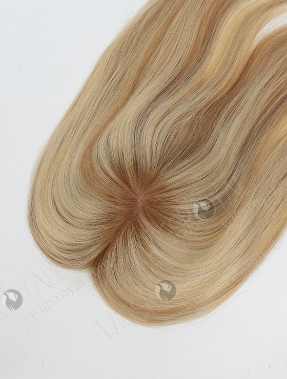 Best Luxury Rooted Blonde Hair Toppers with Highlights | In Stock 5.5"*6" European Virgin Hair 16" Straight T8/613# with 8# Highlights Silk Top Hair Topper-043-812