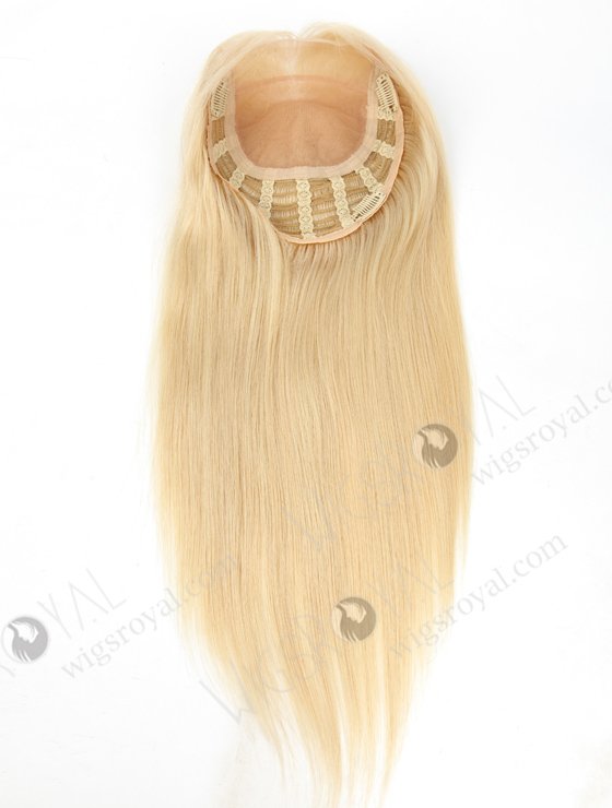 In Stock European Virgin Hair 16" Straight 613# Color 7"×8" Silk Top Open Weft Human Hair Topper-002