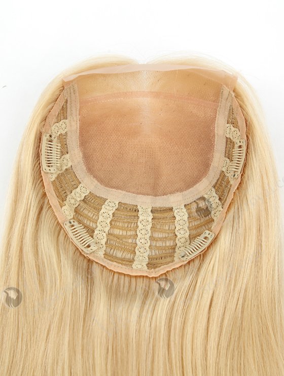 Best Blonde Clip On Hair Pieces for Thinning Hair | In Stock European Virgin Hair 18" Straight 22# Color 7"×8" Silk Top Open Weft Human Hair Topper-001-377