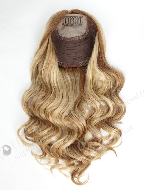 In Stock European Virgin Hair 18" One Length Bouncy Curl T8/613# with 8# Highlights 8"×8" Silk Top Wefted Hair Topper-020