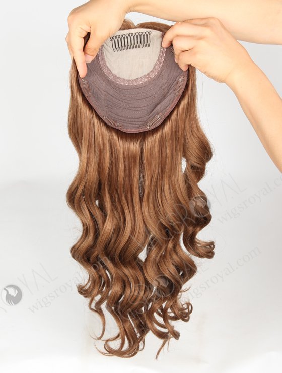 In Stock European Virgin Hair 18" One Length Bouncy Curl 9# Color 8"×8" Silk Top Wefted Hair Topper-021-671