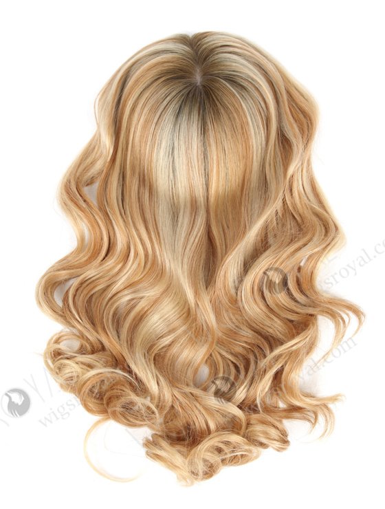 In Stock European Virgin Hair 16" Beach Wave T9/613# with T9/18# Highlights 7"×7" Silk Top Wefted Hair Topper-027-589