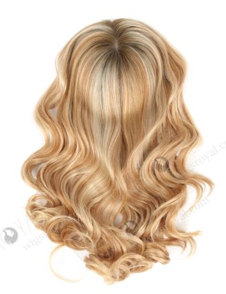 In Stock European Virgin Hair 16" Beach Wave T9/613# with T9/18# Highlights 7"×7" Silk Top Wefted Hair Topper-027
