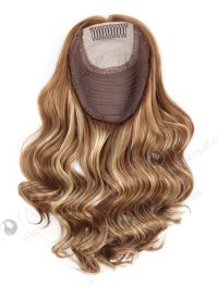 In Stock European Virgin Hair 16" One Length Bouncy Curl 8/9/22# Highlights With Roots Color 8# 8"×8" Silk Top Wefted Topper-028