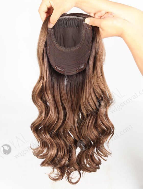 In Stock European Virgin Hair 18" One Length Bouncy Curl T2/10# with T2/8# Highlights 7"×7" Silk Top Wefted Topper-026-561