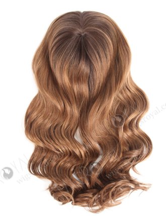 In Stock European Virgin Hair 18" One Length Bouncy Curl T2/10# with T2/8# Highlights 7"×7" Silk Top Wefted Topper-026