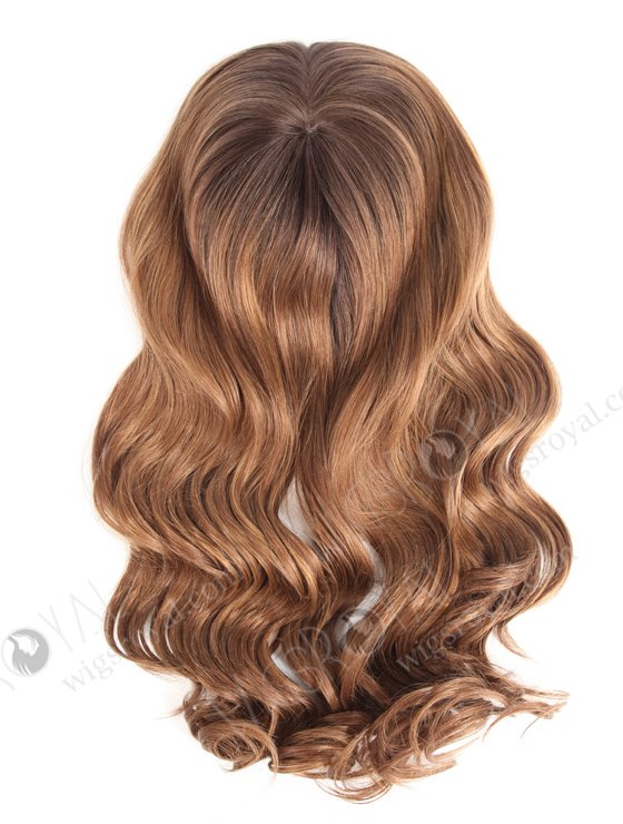 In Stock European Virgin Hair 18" One Length Bouncy Curl T2/10# with T2/8# Highlights 7"×7" Silk Top Wefted Topper-026-560