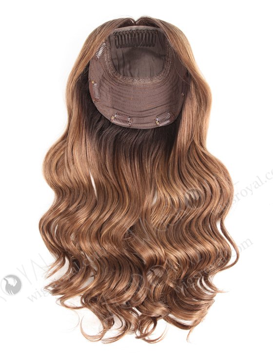 In Stock European Virgin Hair 18" One Length Bouncy Curl T2/10# with T2/8# Highlights 7"×7" Silk Top Wefted Topper-026-562