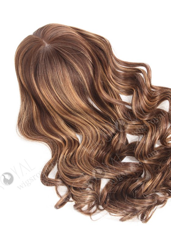 In Stock European Virgin Hair 18" One Length Bouncy Curl 3# with T3/8# Highlights 7"×7" Silk Top Wefted Topper-030-553