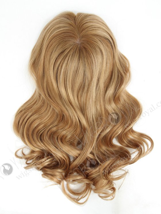 In Stock European Virgin Hair 16" One Length Bouncy Curl T8/16/24# with 8# Highlights 7"×7" Silk Top Wefted Topper-029-605