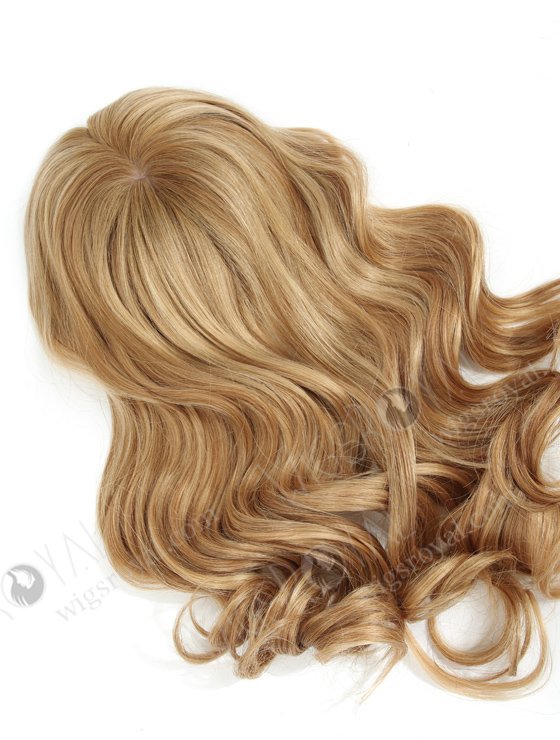 In Stock European Virgin Hair 16" One Length Bouncy Curl T8/16/24# with 8# Highlights 7"×7" Silk Top Wefted Topper-029-606