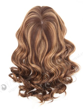 In Stock European Virgin Hair 16" Bouncy Curl 3# with T3/8# Highlights 7"×7" Silk Top Wefted Topper-034