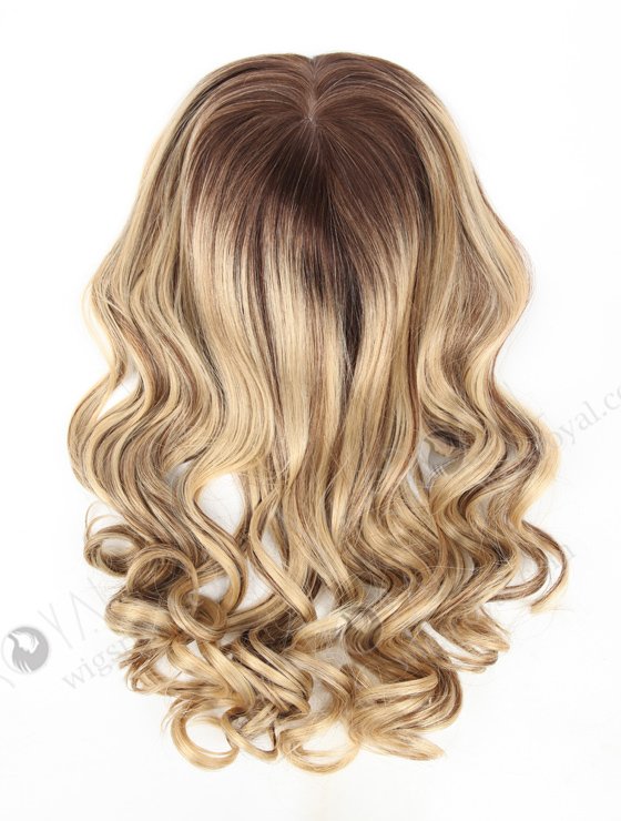 In Stock European Virgin Hair 18" One Length Bouncy Curl T4/22# with 4# Highlights 8"×8" Silk Top Wefted Hair Topper-033-636