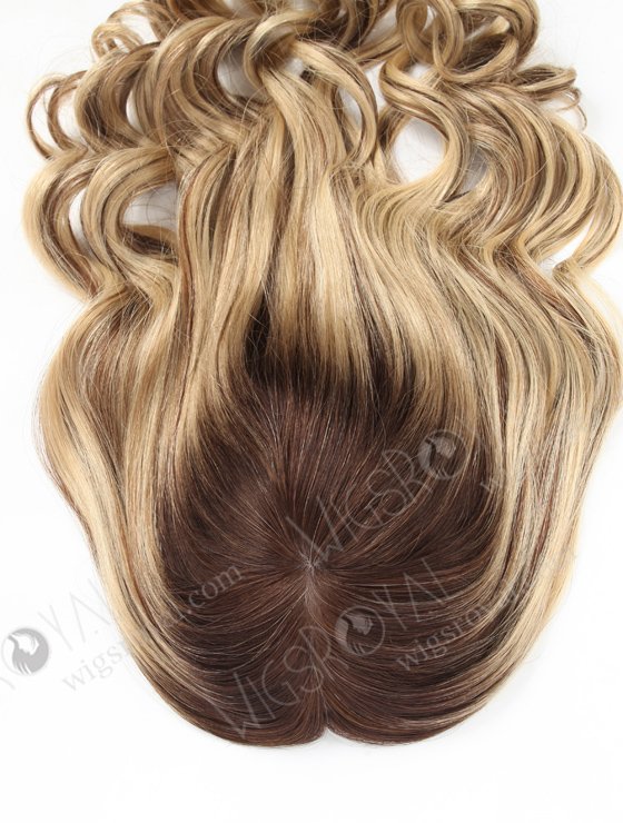 In Stock European Virgin Hair 18" One Length Bouncy Curl T4/22# with 4# Highlights 8"×8" Silk Top Wefted Hair Topper-033-639