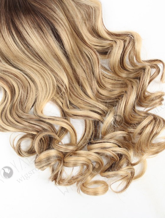 In Stock European Virgin Hair 18" One Length Bouncy Curl T4/22# with 4# Highlights 8"×8" Silk Top Wefted Hair Topper-033-640