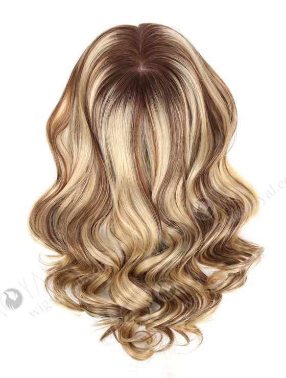 In Stock European Virgin Hair 16" One Length Bouncy Curl T4/22# with 4# Highlights 8"×8" Silk Top Wefted Hair Topper-032-618