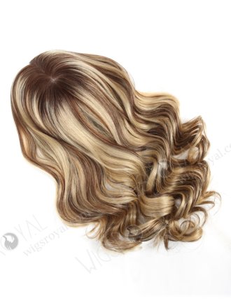 In Stock European Virgin Hair 16" One Length Bouncy Curl T4/22# with 4# Highlights 8"×8" Silk Top Wefted Hair Topper-032