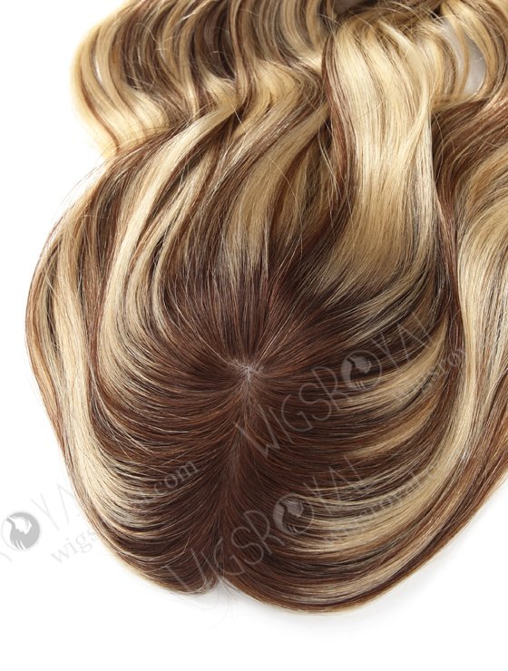 In Stock European Virgin Hair 16" One Length Bouncy Curl T4/22# with 4# Highlights 8"×8" Silk Top Wefted Hair Topper-032-622