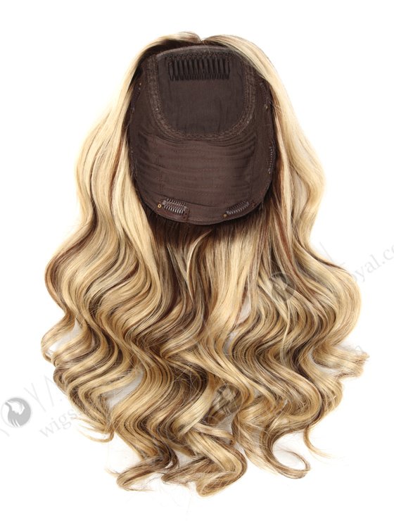 In Stock European Virgin Hair 16" One Length Bouncy Curl T4/22# with 4# Highlights 8"×8" Silk Top Wefted Hair Topper-032-623