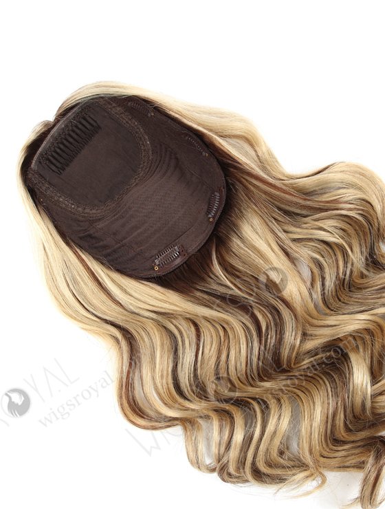 In Stock European Virgin Hair 16" One Length Bouncy Curl T4/22# with 4# Highlights 8"×8" Silk Top Wefted Hair Topper-032-624
