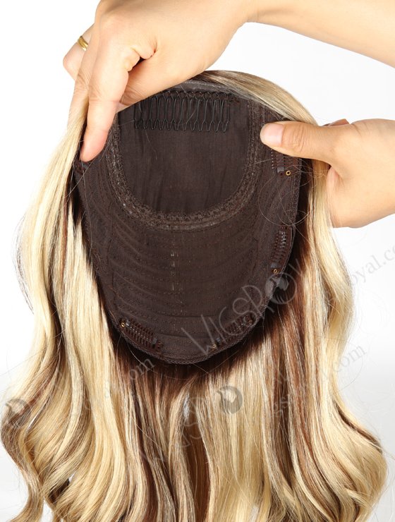 In Stock European Virgin Hair 16" One Length Bouncy Curl T4/22# with 4# Highlights 8"×8" Silk Top Wefted Hair Topper-032-626