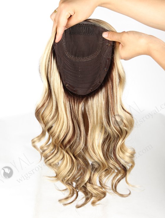 In Stock European Virgin Hair 16" One Length Bouncy Curl T4/22# with 4# Highlights 8"×8" Silk Top Wefted Hair Topper-032-627