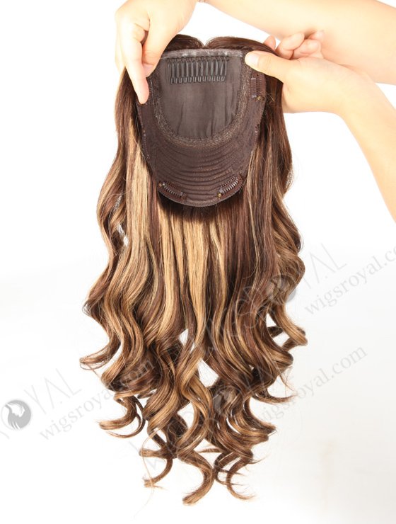 In Stock European Virgin Hair 16" Bouncy Curl 3# with T3/8# Highlights 7"×7" Silk Top Wefted Topper-034-540