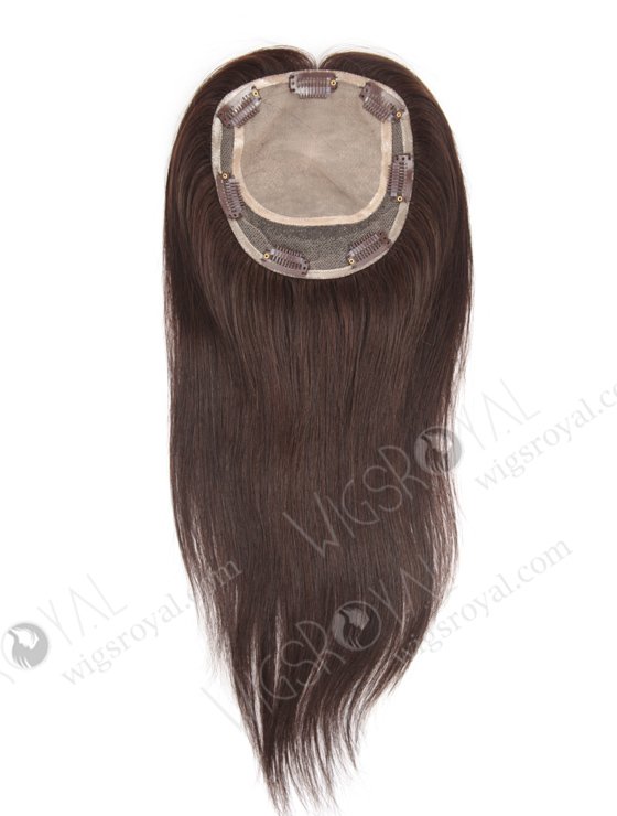 In Stock 5.5"*6" European Virgin Hair 16" Straight Color 2# Silk Top Hair Topper-052-748