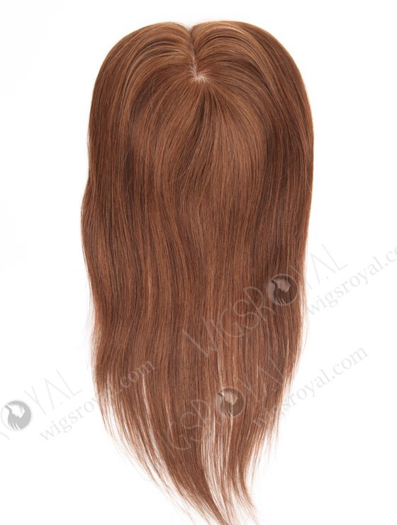 Medium Brown Real Human Hair Toppers with Highlights | In Stock 5.5"*6" European Virgin Hair 16" Straight Color 6# with 3# Highlights Silk Top Hair Topper-055-805