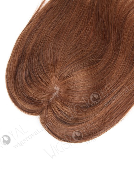 Medium Brown Real Human Hair Toppers with Highlights | In Stock 5.5"*6" European Virgin Hair 16" Straight Color 6# with 3# Highlights Silk Top Hair Topper-055-806