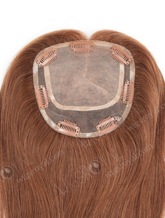 In Stock 5.5"*6" European Virgin Hair 16" Straight Color 6# with 3# Highlights Silk Top Hair Topper-055-804