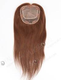 Medium Brown Real Human Hair Toppers with Highlights | In Stock 5.5"*6" European Virgin Hair 16" Straight Color 6# with 3# Highlights Silk Top Hair Topper-055