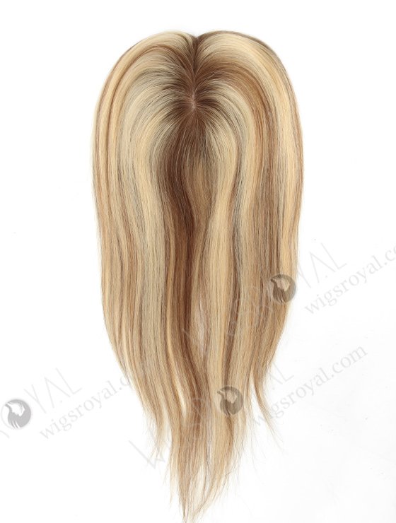 In Stock 5.5"*6" European Virgin Hair 16" Natural Straight T9/22# with 9# Highlights Silk Top Hair Topper-046-1203
