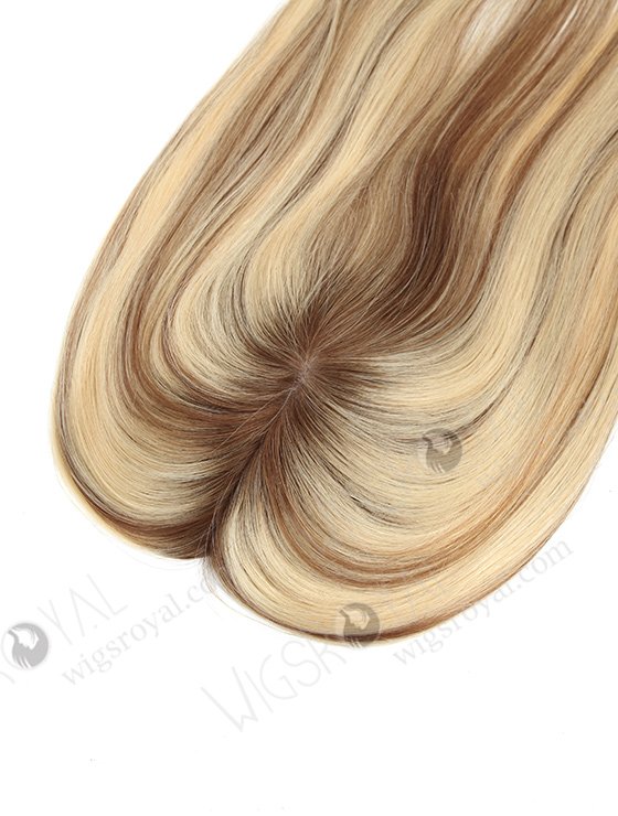 In Stock 5.5"*6" European Virgin Hair 16" Natural Straight T9/22# with 9# Highlights Silk Top Hair Topper-046-1204