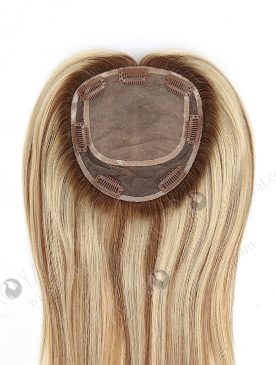 In Stock 5.5"*6" European Virgin Hair 16" Natural Straight T9/22# with 9# Highlights Silk Top Hair Topper-046-1206