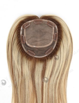 In Stock 5.5"*6" European Virgin Hair 16" Natural Straight T9/22# with 9# Highlights Silk Top Hair Topper-046