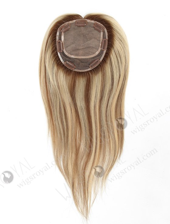 In Stock 5.5"*6" European Virgin Hair 16" Natural Straight T9/22# with 9# Highlights Silk Top Hair Topper-046-1205
