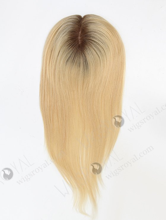 Best Silk Top Real Hair Toppers | Light Blonde with Medium Root Hair Pieces | In Stock 5.5"*6" European Virgin Hair 16" Straight Color T9/22# Silk Top Hair Topper-057-1211