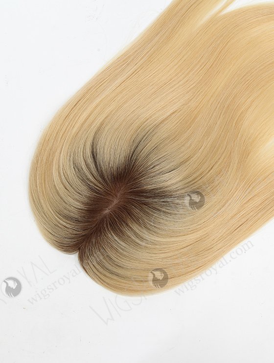 Best Silk Top Real Hair Toppers | Light Blonde with Medium Root Hair Pieces | In Stock 5.5"*6" European Virgin Hair 16" Straight Color T9/22# Silk Top Hair Topper-057-1212
