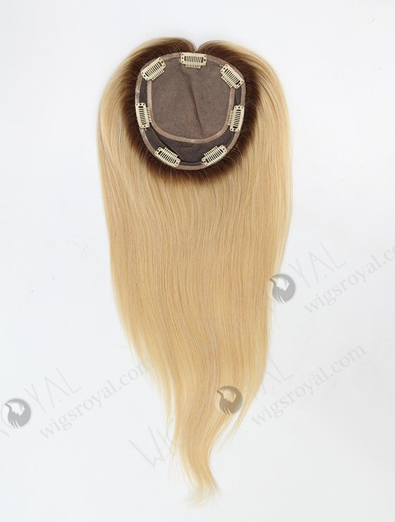 Best Silk Top Real Hair Toppers | Light Blonde with Medium Root Hair Pieces | In Stock 5.5"*6" European Virgin Hair 16" Straight Color T9/22# Silk Top Hair Topper-057-1210