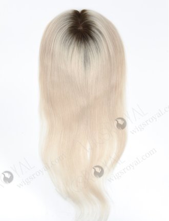 Luxury Best Quality Clip On Platinum Blonde Rooted Human Hair Topper | In Stock 5.5"*6" European Virgin Hair 18" Straight T9/White Color Silk Top Hair Topper-044