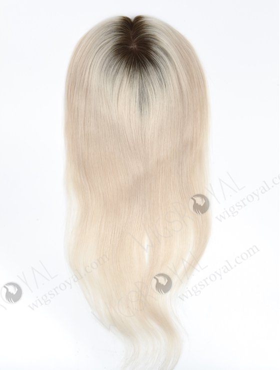 Luxury Best Quality Clip On Platinum Blonde Rooted Human Hair Topper | In Stock 5.5"*6" European Virgin Hair 18" Straight T9/White Color Silk Top Hair Topper-044-1222