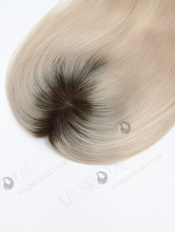 Luxury Best Quality Clip On Platinum Blonde Rooted Human Hair Topper | In Stock 5.5"*6" European Virgin Hair 18" Straight T9/White Color Silk Top Hair Topper-044-1221
