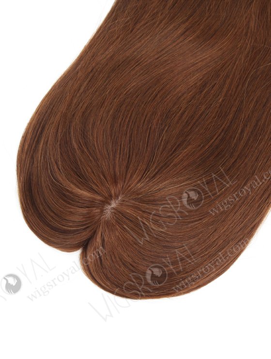 In Stock 7"×7" European Virgin Hair 16" Straight Color 4# Fishnet with Silk Top Hair Topper-060-1235