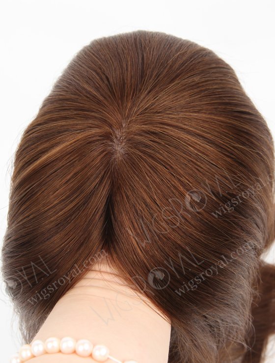 In Stock 7"×7" European Virgin Hair 16" Straight Color 4# Fishnet with Silk Top Hair Topper-060-1236